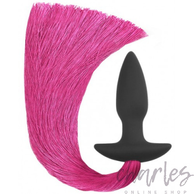 Анальная черно-розовая пробка с хвостом Silicone Anal Plug with Pony Tail